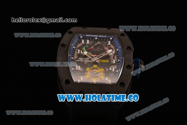 Richard Mille Jean Todt Limited Edition RM 036 Asia Seagull SH Automatic Carbon Fiber Case with Skelton Dial White Markers and Blue Inner Bezel - Click Image to Close